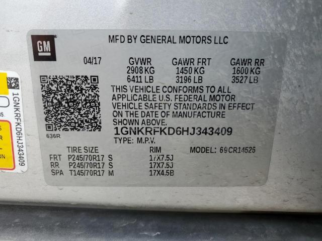 1GNKRFKD6HJ343409 - 2017 CHEVROLET TRAVERSE LS SILVER photo 13