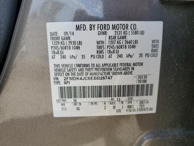 2FMDK4JC6EBB26747 - 2014 FORD EDGE SEL GRAY photo 12