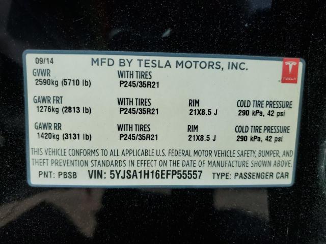 5YJSA1H16EFP55557 - 2014 TESLA MODEL S BLACK photo 12