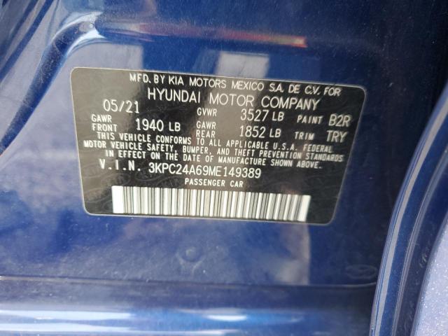 3KPC24A69ME149389 - 2021 HYUNDAI ACCENT SE BLUE photo 13