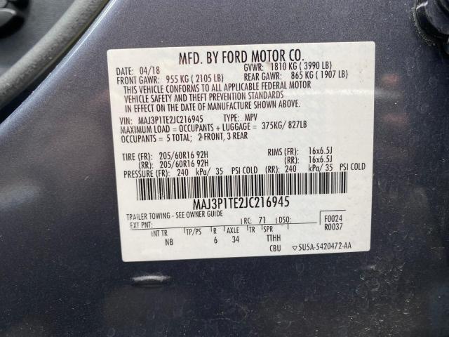 MAJ3P1TE2JC216945 - 2018 FORD ECOSPORT SE GRAY photo 10