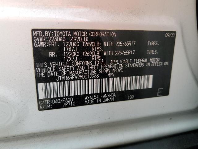 JTMR6RFV2MD012288 - 2021 TOYOTA RAV4 XLE WHITE photo 12