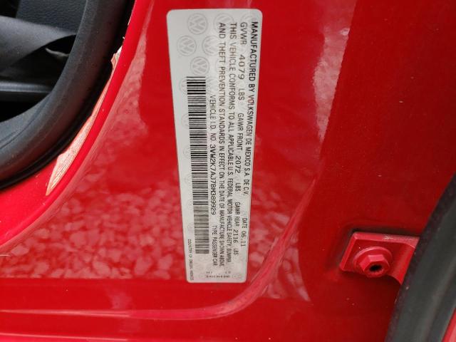 3VW2K7AJ7BM389929 - 2011 VOLKSWAGEN JETTA BASE Կարմիր լուսանկար 12