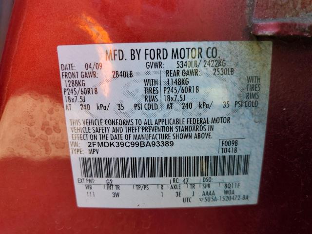 2FMDK39C99BA93389 - 2009 FORD EDGE LIMITED RED photo 12
