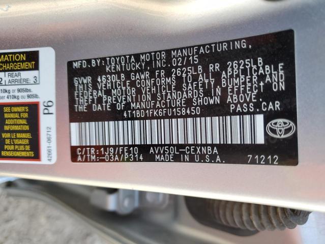 4T1BD1FK6FU158450 - 2015 TOYOTA CAMRY HYBRID SILVER photo 12