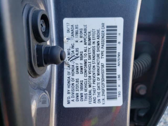 2HGFC2F50HH537587 - 2017 HONDA CIVIC LX GRAY photo 12