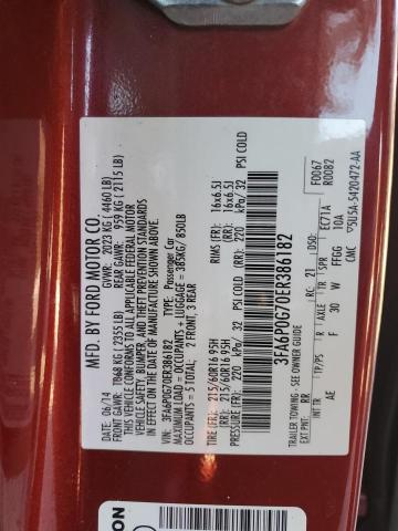 3FA6P0G70ER386182 - 2014 FORD FUSION S RED photo 12