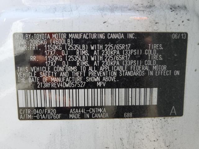 2T3RFREV4DW057527 - 2013 TOYOTA RAV4 XLE WHITE photo 13