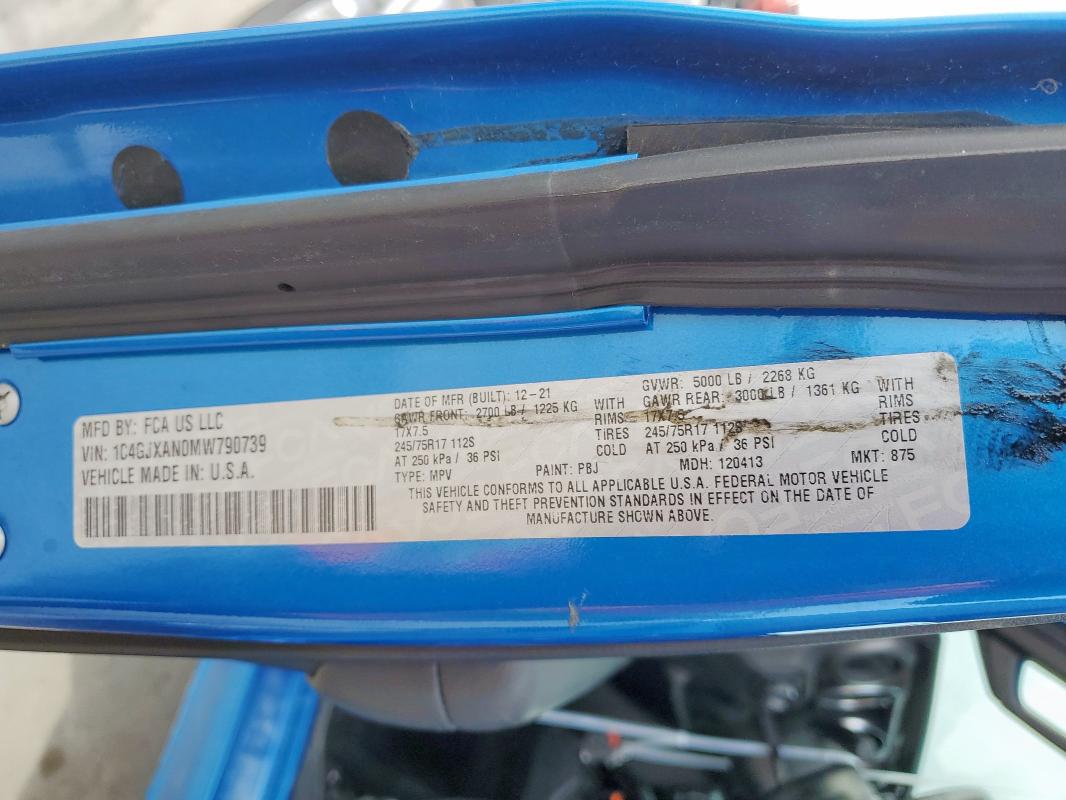 1C4GJXAN0MW790739 - 2021 JEEP WRANGLER SPORT BLUE photo 12