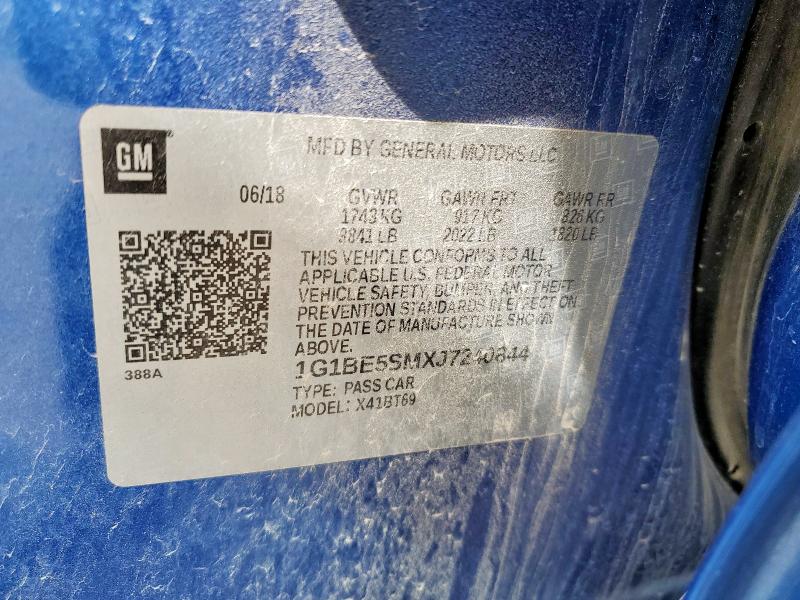 1G1BE5SMXJ7240844 - 2018 CHEVROLET CRUZE LT BLUE photo 12