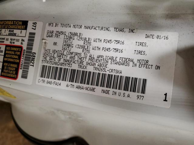 5TFRX5GN8GX059753 - 2016 TOYOTA TACOMA ACCESS CAB თეთრი ფოტო 14