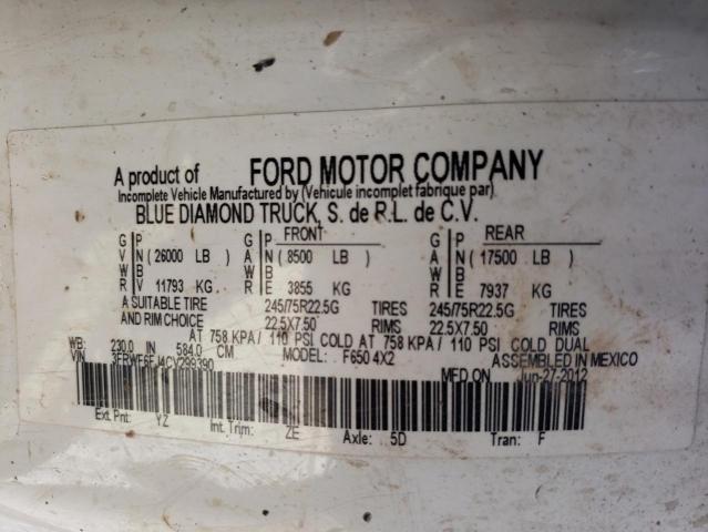 3FRWF6FJ4CV299390 - 2012 FORD F650 SUPER DUTY WHITE photo 12