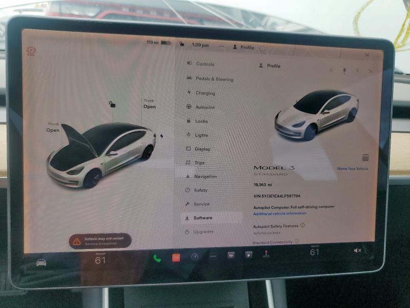 5YJ3E1EA4LF597794 - 2020 TESLA MODEL 3 Ağ foto 9