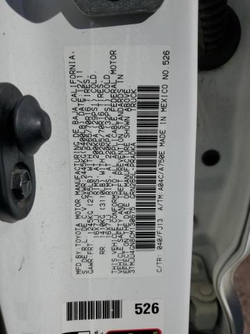 3TMJU4GN8CM130675 - 2012 TOYOTA TACOMA DOUBLE CAB PRERUNNER WHITE photo 12