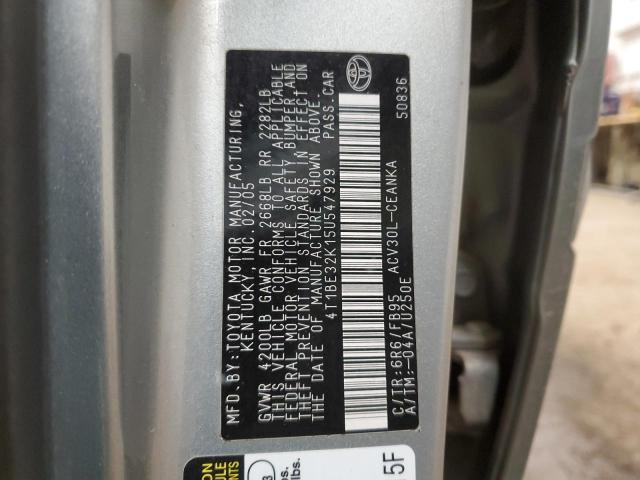 4T1BE32K15U547929 - 2005 TOYOTA CAMRY LE SILVER photo 12