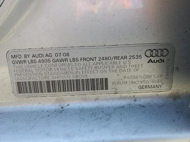 WAUSF78K29N014484 - 2009 AUDI A4 PREMIUM PLUS SILVER photo 12