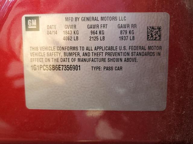 1G1PC5SB6E7356901 - 2014 CHEVROLET CRUZE LT RED photo 12