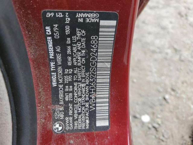 WBAHJ6322SGD24688 - 1995 BMW 525 IT AUTOMATIC BURGUNDY photo 12