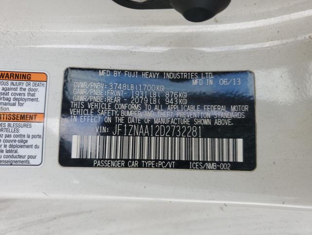 JF1ZNAA12D2732281 - 2013 TOYOTA SCION FR-S WHITE photo 12