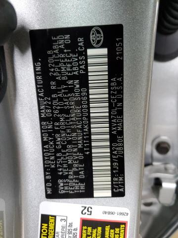 4T1T11AK0PU080690 - 2023 TOYOTA CAMRY SE NIGHT SHADE SILVER photo 12