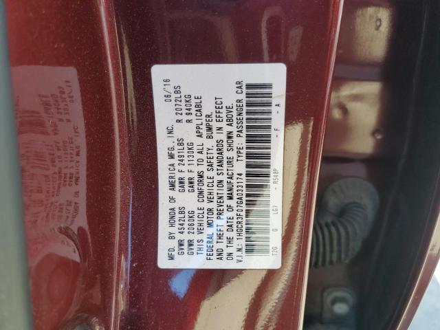 1HGCR3F07GA033174 - 2016 HONDA ACCORD EXL MAROON photo 13