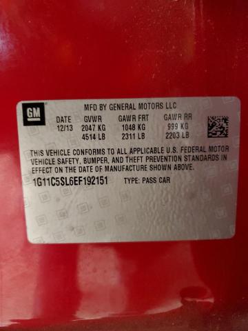 1G11C5SL6EF192151 - 2014 CHEVROLET MALIBU 1LT RED photo 12