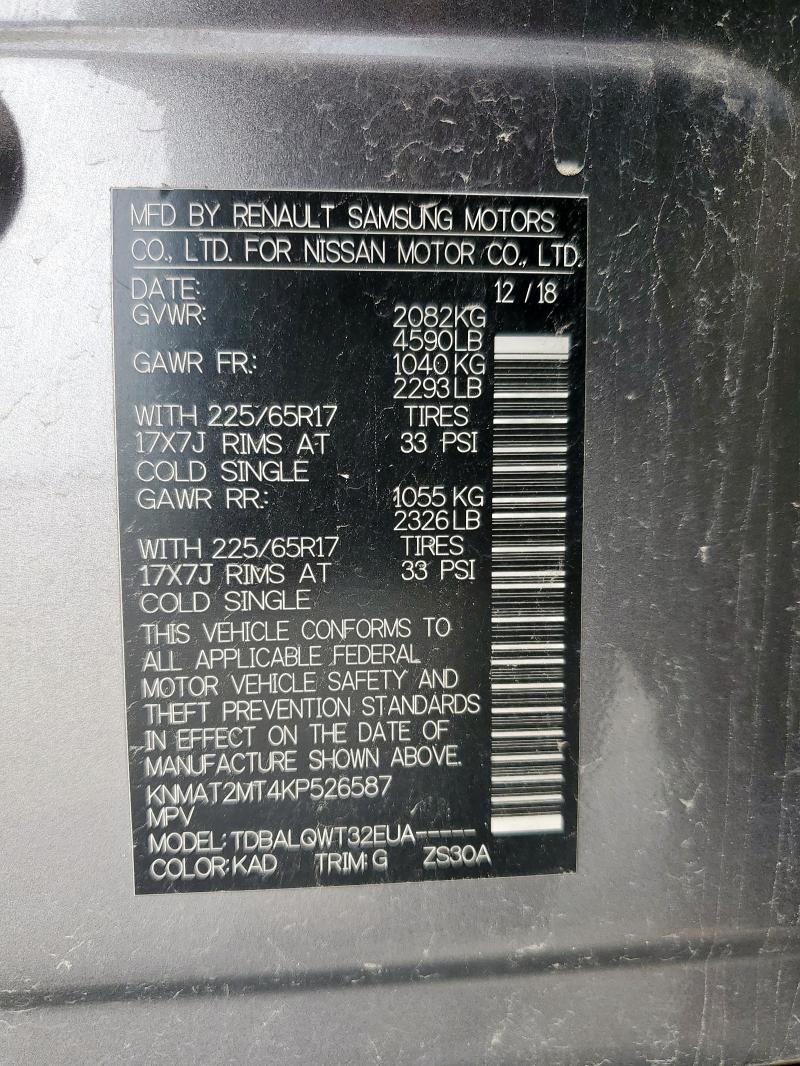 KNMAT2MT4KP526587 - 2019 NISSAN ROGUE S GRAY photo 13