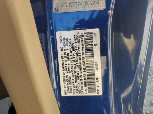 1HGEM22124L063599 - 2004 HONDA CIVIC DX VP Mavi foto 12