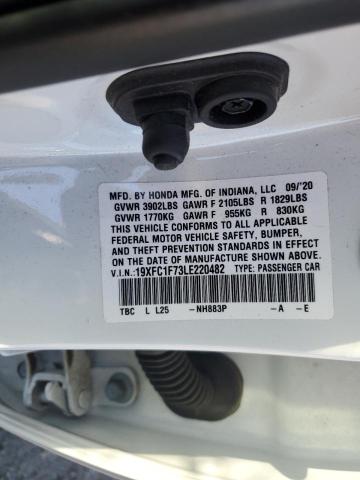19XFC1F73LE220482 - 2020 HONDA CIVIC EXL თეთრი ფოტო 12