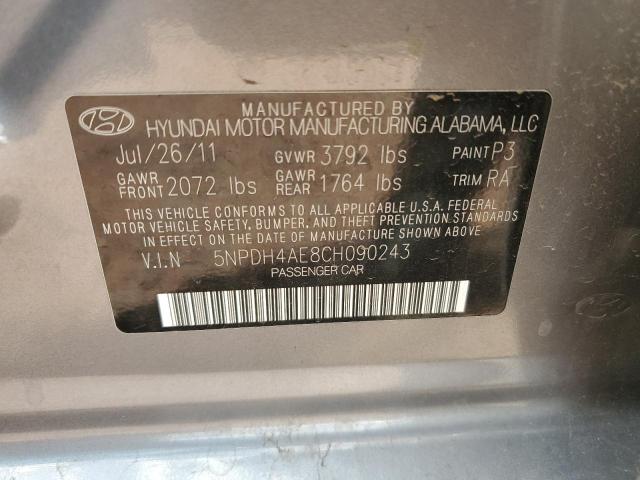 5NPDH4AE8CH090243 - 2012 HYUNDAI ELANTRA GLS GRAY photo 12