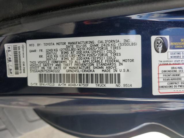 5TEUU42N75Z040122 - 2005 TOYOTA TACOMA ACCESS CAB ლურჯი ფოტო 12