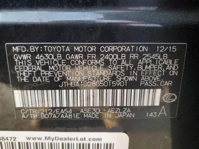 JTHBA1D28G5015901 - 2016 LEXUS IS 200T BLACK photo 12