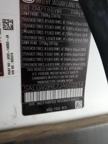 SALGV2RE7JA503314 - 2018 LAND ROVER RANGE ROVE AUTOBIOGRAPHY WHITE photo 12