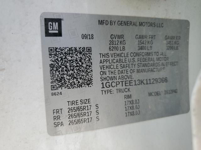 1GCPTEE13K1129366 - 2019 CHEVROLET COLORADO ZR2 WHITE photo 13