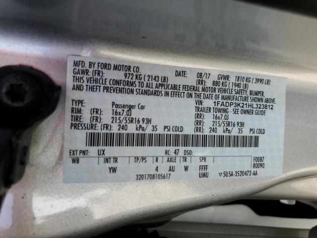 1FADP3K21HL323812 - 2017 FORD FOCUS SE SILVER photo 12