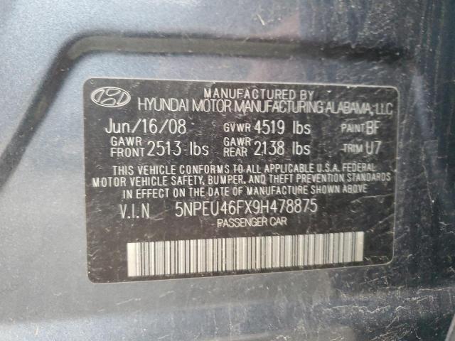 5NPEU46FX9H478875 - 2009 HYUNDAI SONATA SE BLUE photo 12