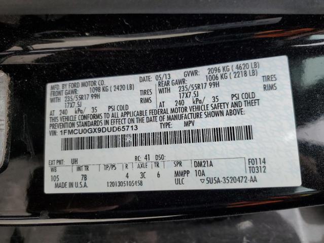 1FMCU0GX9DUD65713 - 2013 FORD ESCAPE SE BLACK photo 12