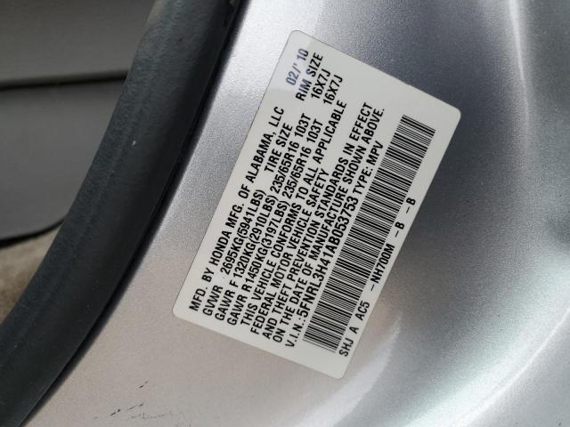 5FNRL3H41AB053753 - 2010 HONDA ODYSSEY EX ვერცხლისფერი ფოტო 13