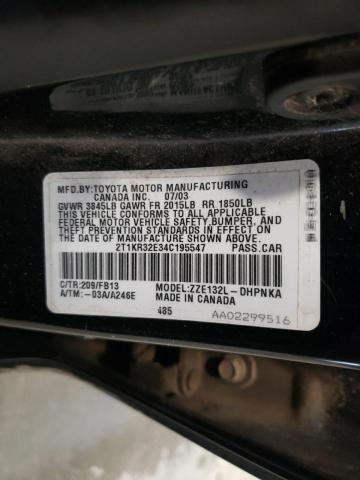 2T1KR32E34C195547 - 2004 TOYOTA COROLLA MA XR BLACK photo 12