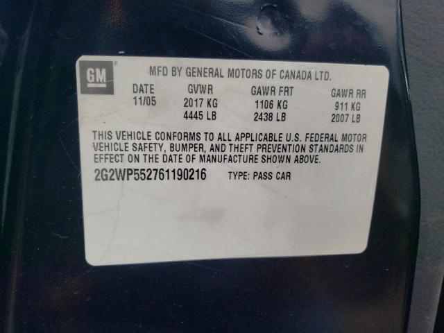 2G2WP552761190216 - 2006 PONTIAC GRAND PRIX 黑色 照片 12