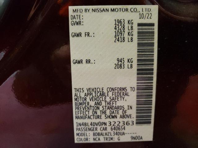 1N4BL4DV0PN322363 - 2023 NISSAN ALTIMA SV BURGUNDY photo 12