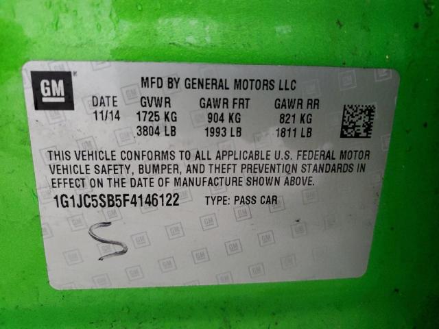 1G1JC5SB5F4146122 - 2015 CHEVROLET SONIC LT GREEN photo 12