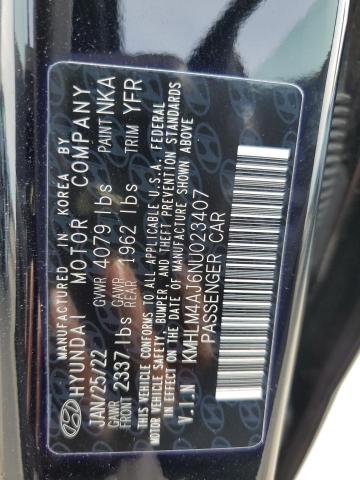 KMHLM4AJ6NU023407 - 2022 HYUNDAI ELANTRA BLUE BLACK photo 13