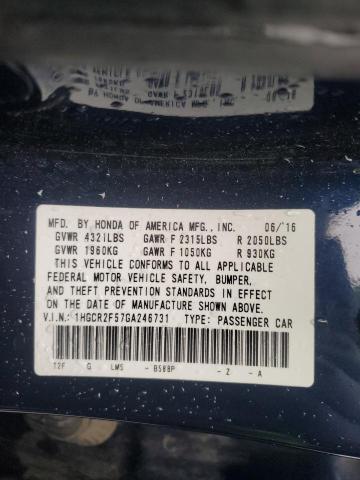 1HGCR2F57GA246731 - 2016 HONDA ACCORD SPORT Mavi foto 12