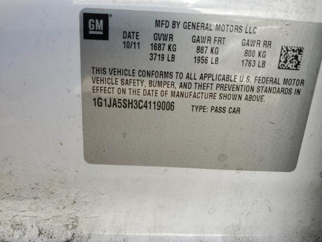 1G1JA5SH3C4119006 - 2012 CHEVROLET SONIC LS WHITE photo 12