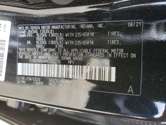5TDHZRAH8MS532276 - 2021 TOYOTA HIGHLANDER XLE BLACK photo 14