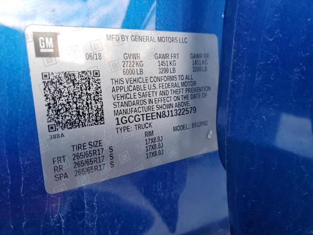 1GCGTEEN8J1322579 - 2018 CHEVROLET COLORADO ZR2 BLUE photo 13