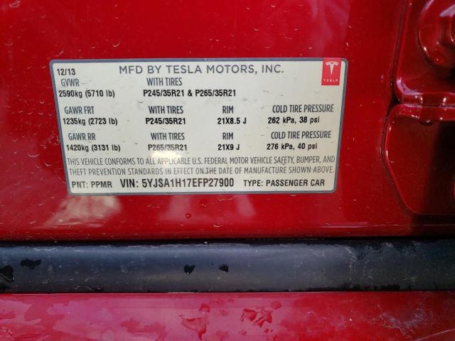 5YJSA1H17EFP27900 - 2014 TESLA MODEL S 红色 照片 13