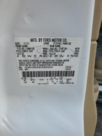 1FMCU9DG2CKB33232 - 2012 FORD ESCAPE XLT WHITE photo 12