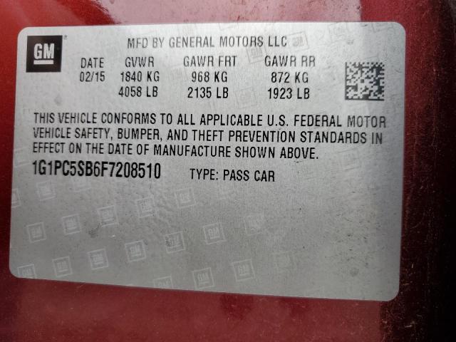 1G1PC5SB6F7208510 - 2015 CHEVROLET CRUZE LT BURGUNDY photo 12